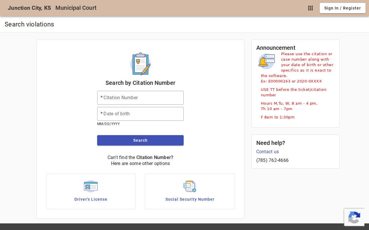 Junction City court records citation search fields