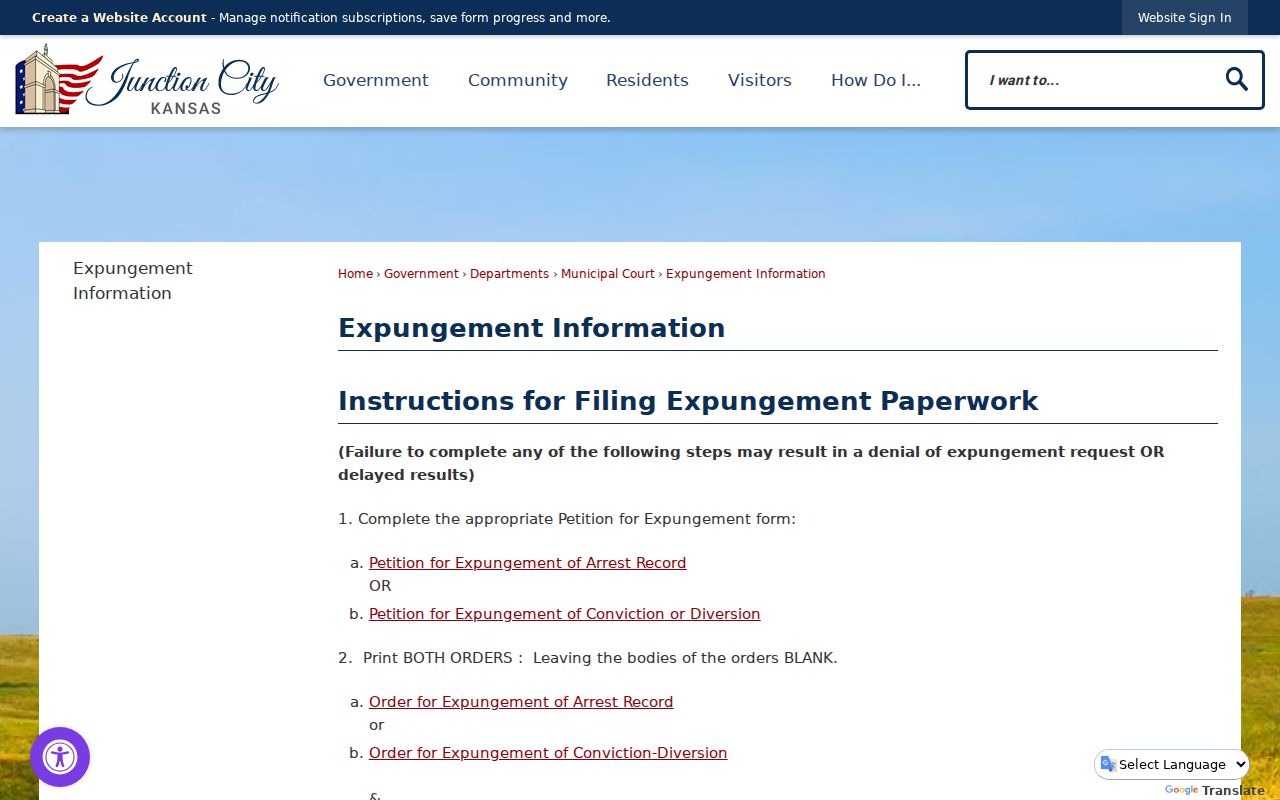Junction City court records expungement instructions