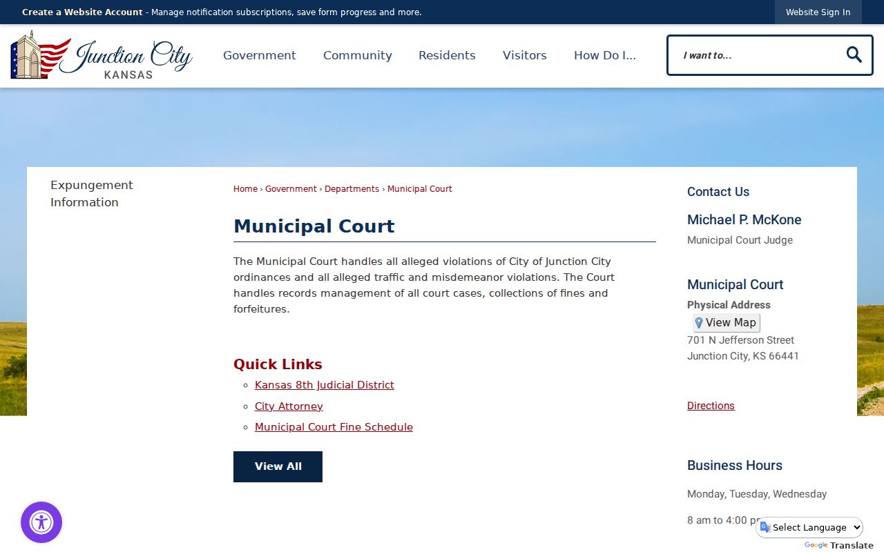 Junction City court records municipal court page